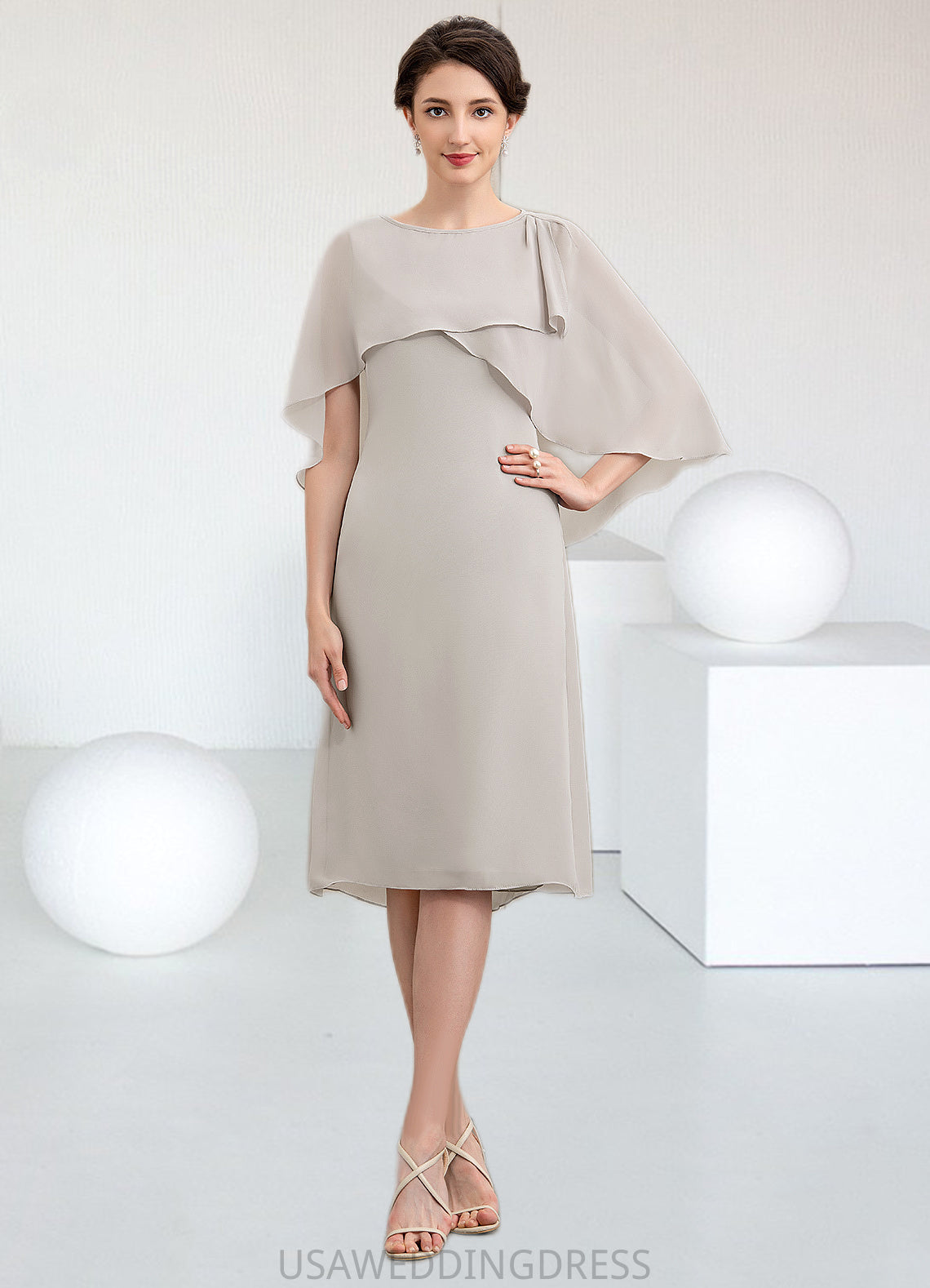 Sophie A-Line Scoop Neck Knee-Length Chiffon Mother of the Bride Dress DS126P0014935