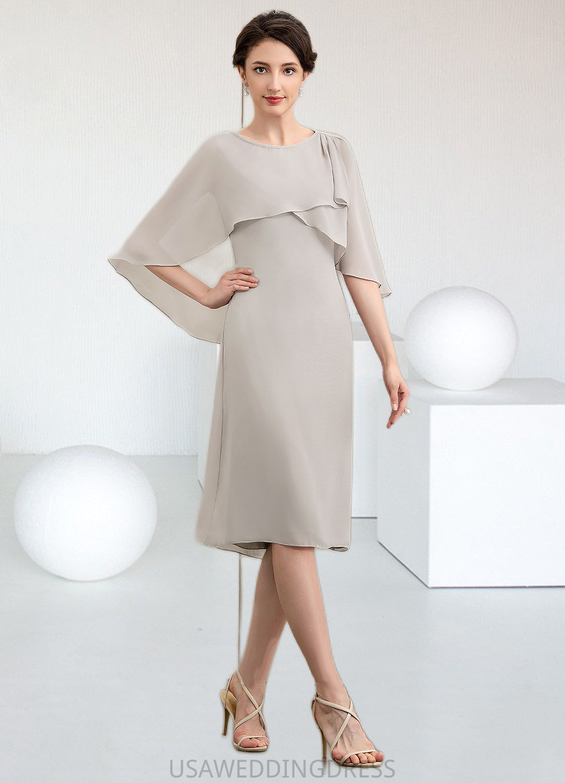Sophie A-Line Scoop Neck Knee-Length Chiffon Mother of the Bride Dress DS126P0014935