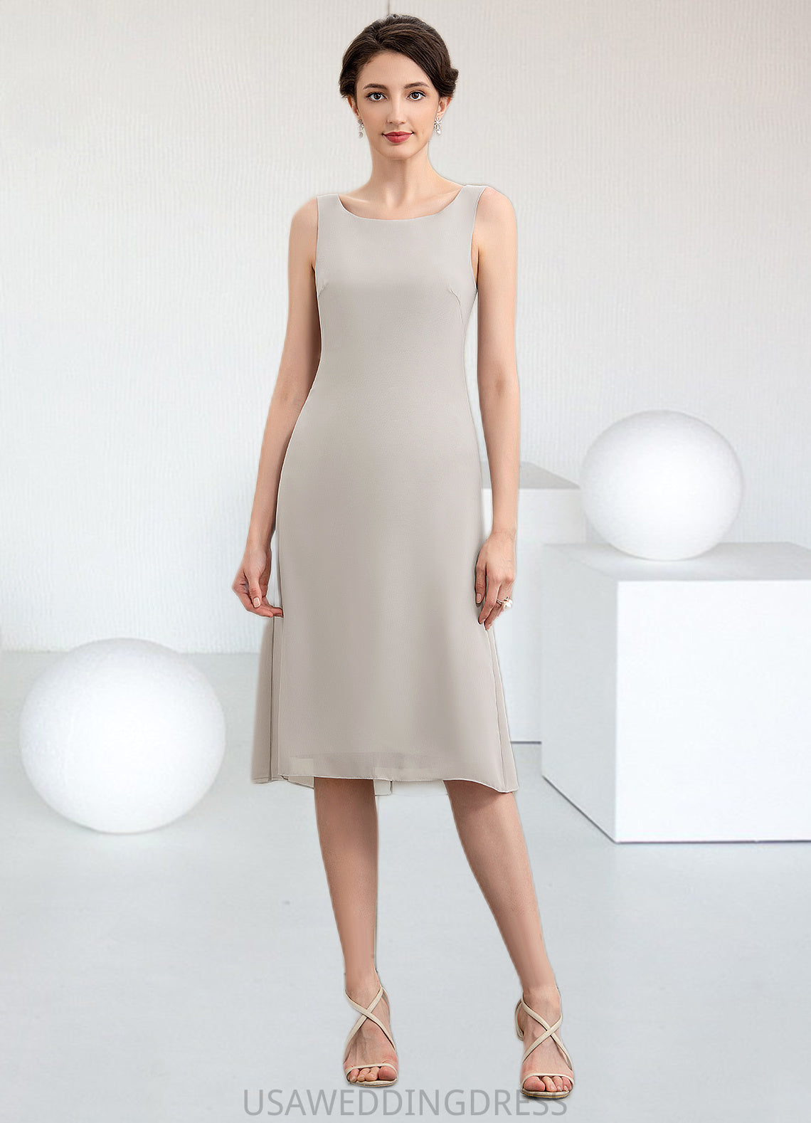 Sophie A-Line Scoop Neck Knee-Length Chiffon Mother of the Bride Dress DS126P0014935