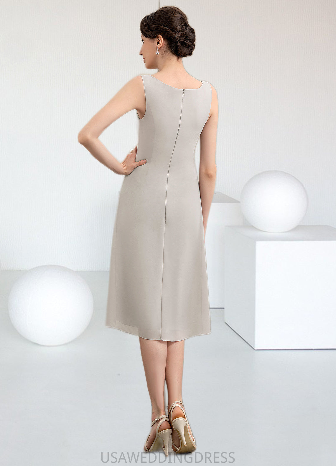 Sophie A-Line Scoop Neck Knee-Length Chiffon Mother of the Bride Dress DS126P0014935