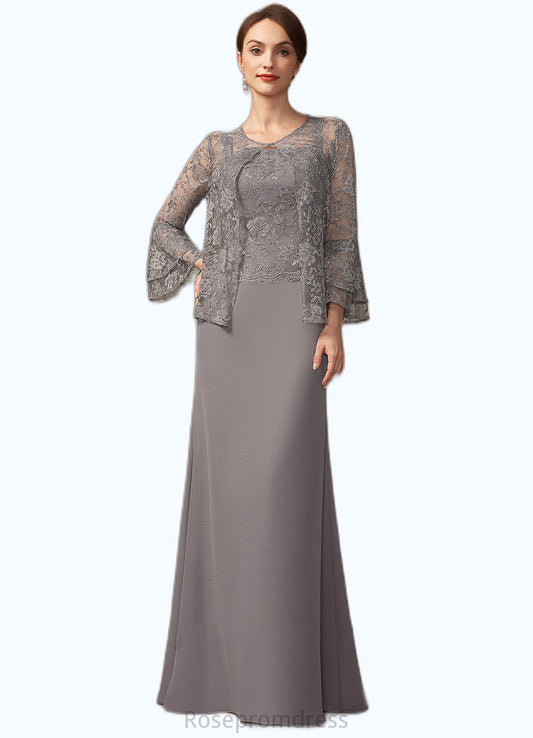 Nathaly Sheath/Column Square Neckline Floor-Length Chiffon Lace Mother of the Bride Dress SRS126P0014936