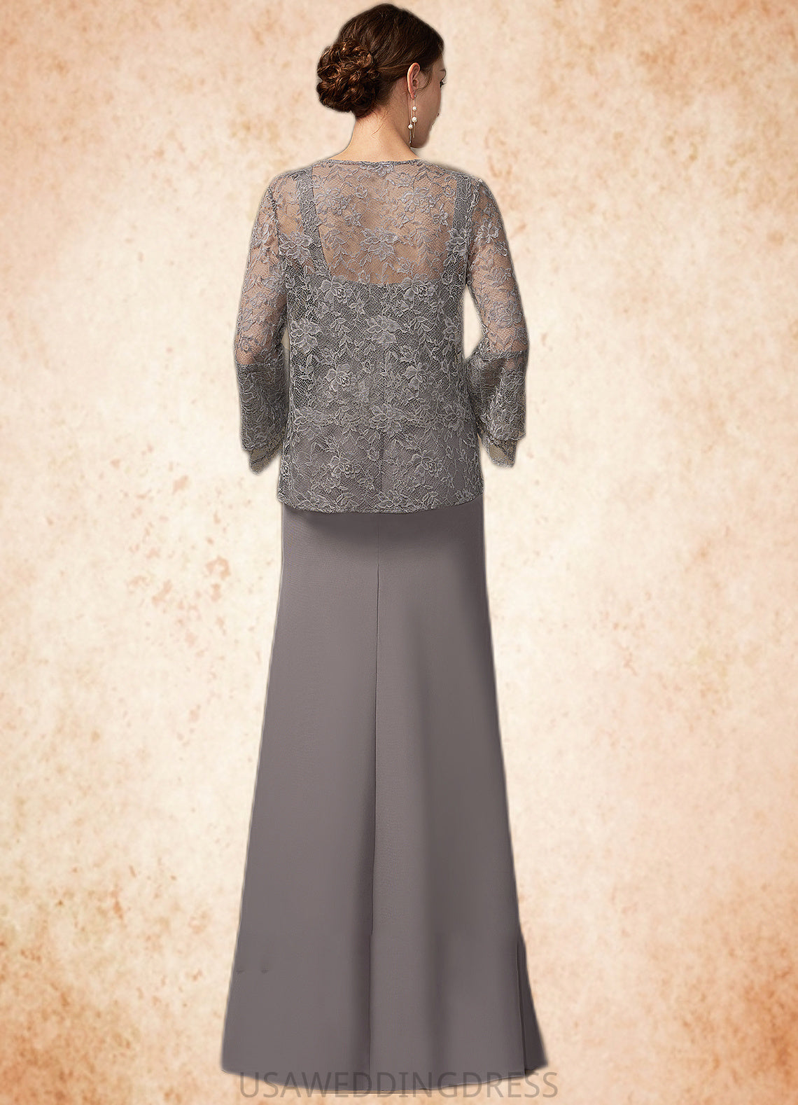 Martha Sheath/Column Square Neckline Floor-Length Chiffon Lace Mother of the Bride Dress DS126P0014936