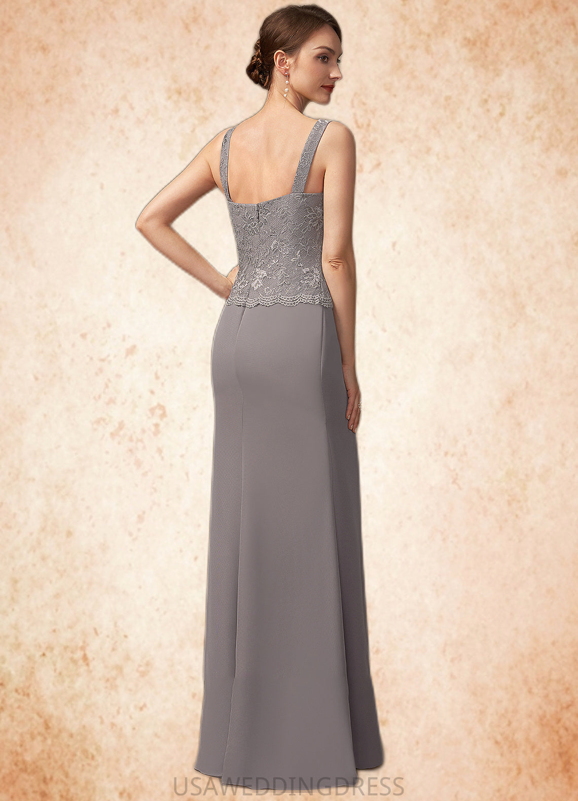 Martha Sheath/Column Square Neckline Floor-Length Chiffon Lace Mother of the Bride Dress DS126P0014936