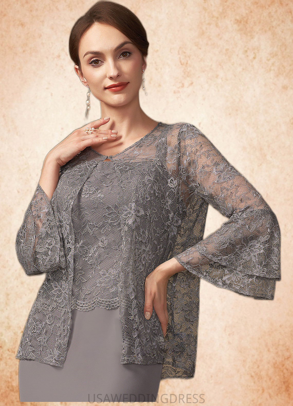 Martha Sheath/Column Square Neckline Floor-Length Chiffon Lace Mother of the Bride Dress DS126P0014936