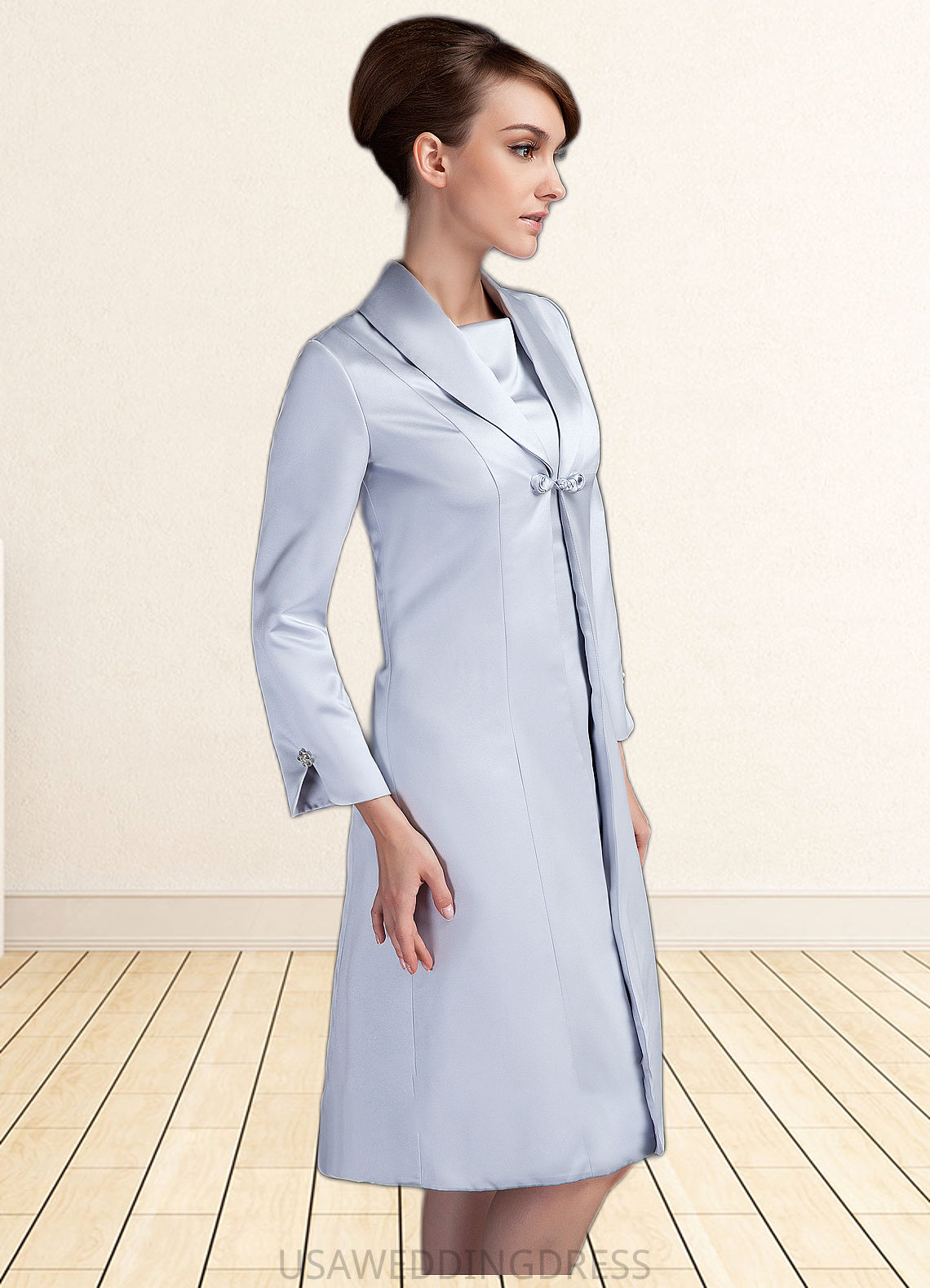 Ava Sheath/Column Scoop Neck Knee-Length Satin Mother of the Bride Dress DS126P0014937