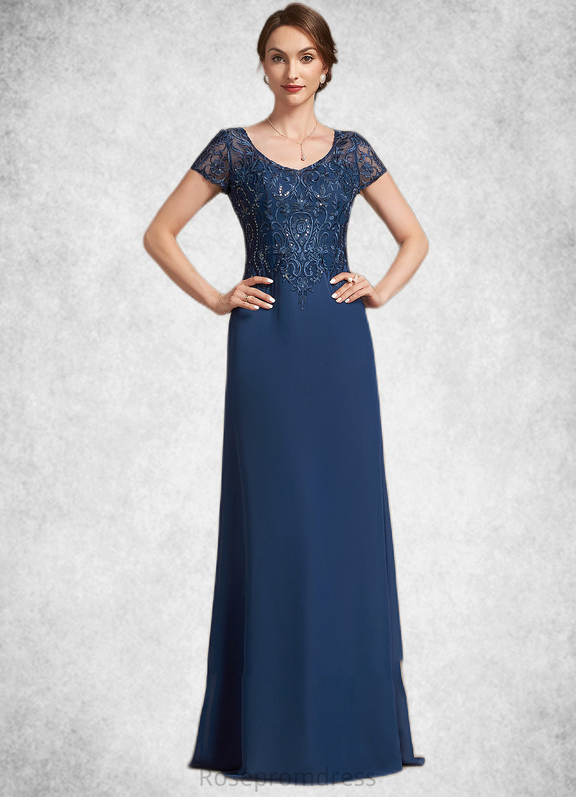 Lina A-Line V-neck Floor-Length Chiffon Lace Mother of the Bride Dress With Sequins SRS126P0014938