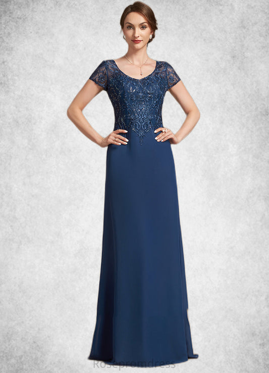 Lina A-Line V-neck Floor-Length Chiffon Lace Mother of the Bride Dress With Sequins SRS126P0014938