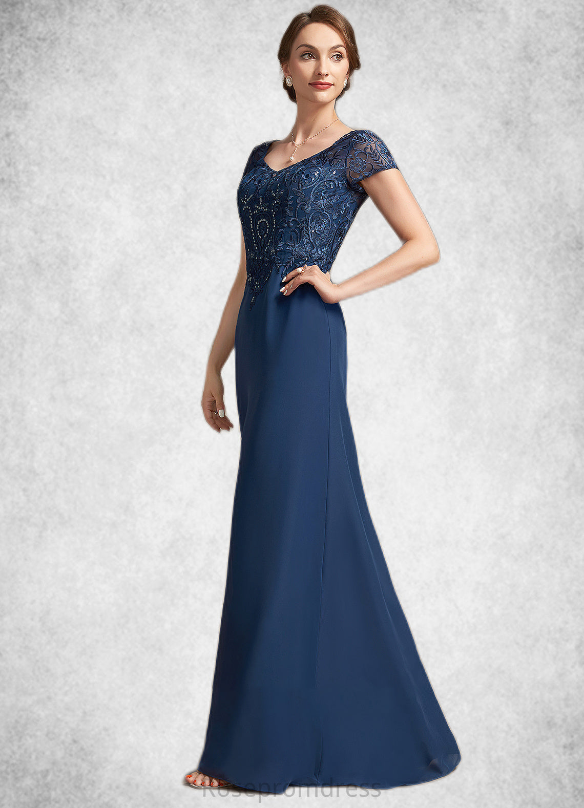 Lina A-Line V-neck Floor-Length Chiffon Lace Mother of the Bride Dress With Sequins SRS126P0014938