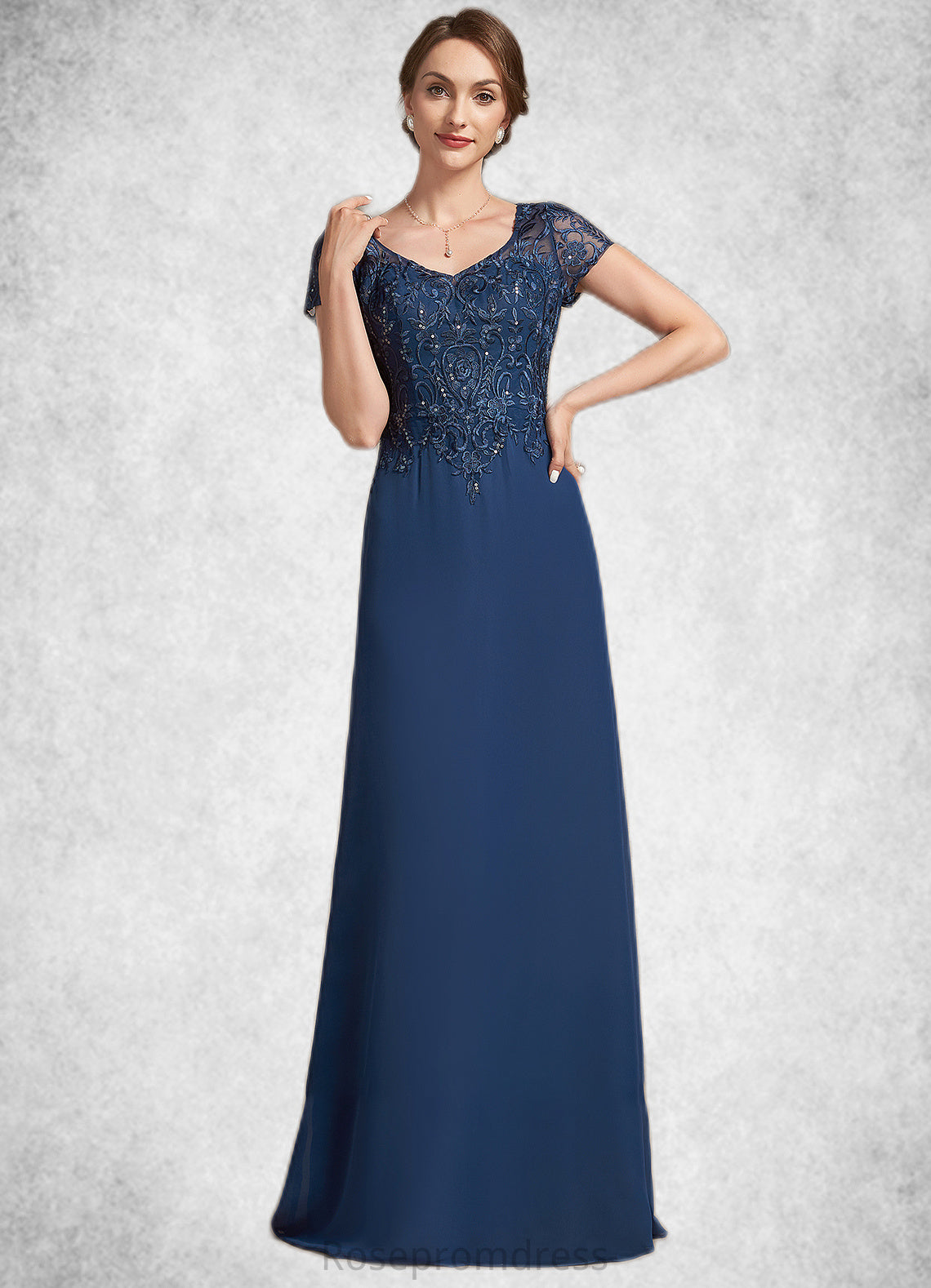 Lina A-Line V-neck Floor-Length Chiffon Lace Mother of the Bride Dress With Sequins SRS126P0014938