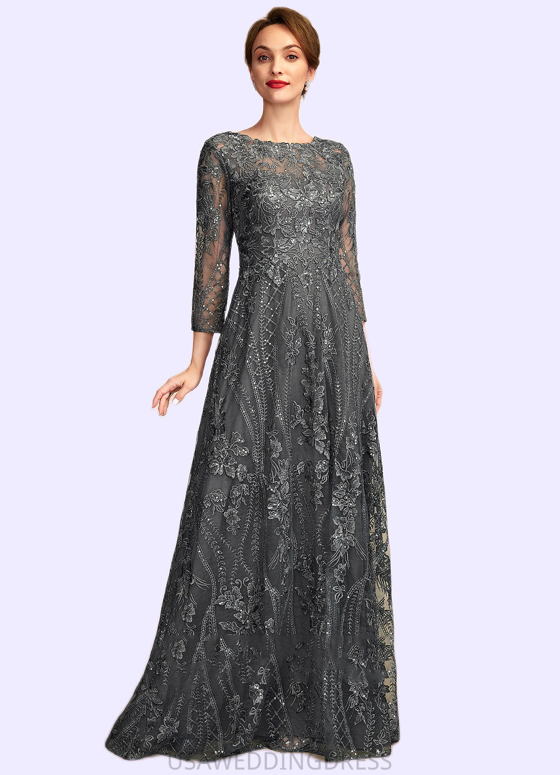 Savannah A-Line Scoop Neck Floor-Length Lace Mother of the Bride Dress With Sequins DS126P0014939
