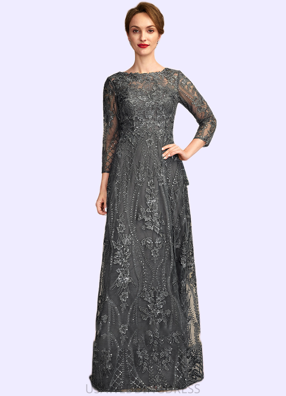 Savannah A-Line Scoop Neck Floor-Length Lace Mother of the Bride Dress With Sequins DS126P0014939