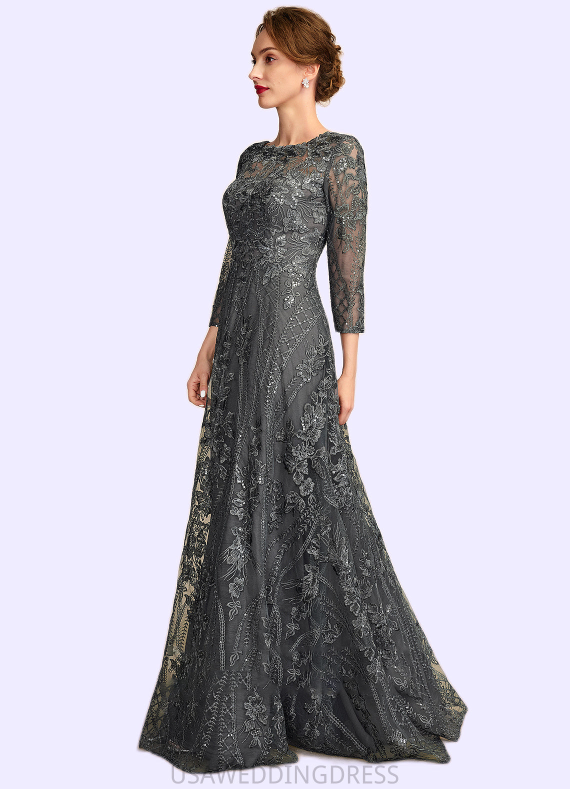 Savannah A-Line Scoop Neck Floor-Length Lace Mother of the Bride Dress With Sequins DS126P0014939