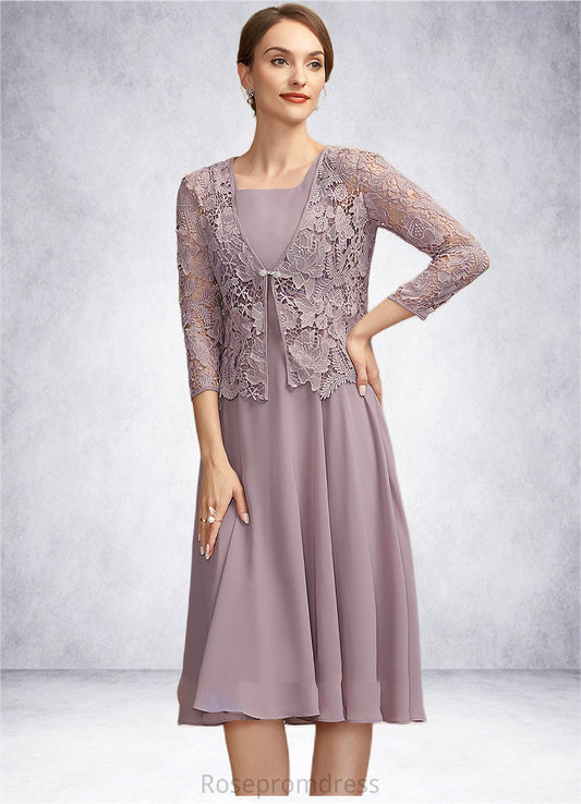 Adriana A-Line Square Neckline Knee-Length Chiffon Mother of the Bride Dress SRS126P0014940