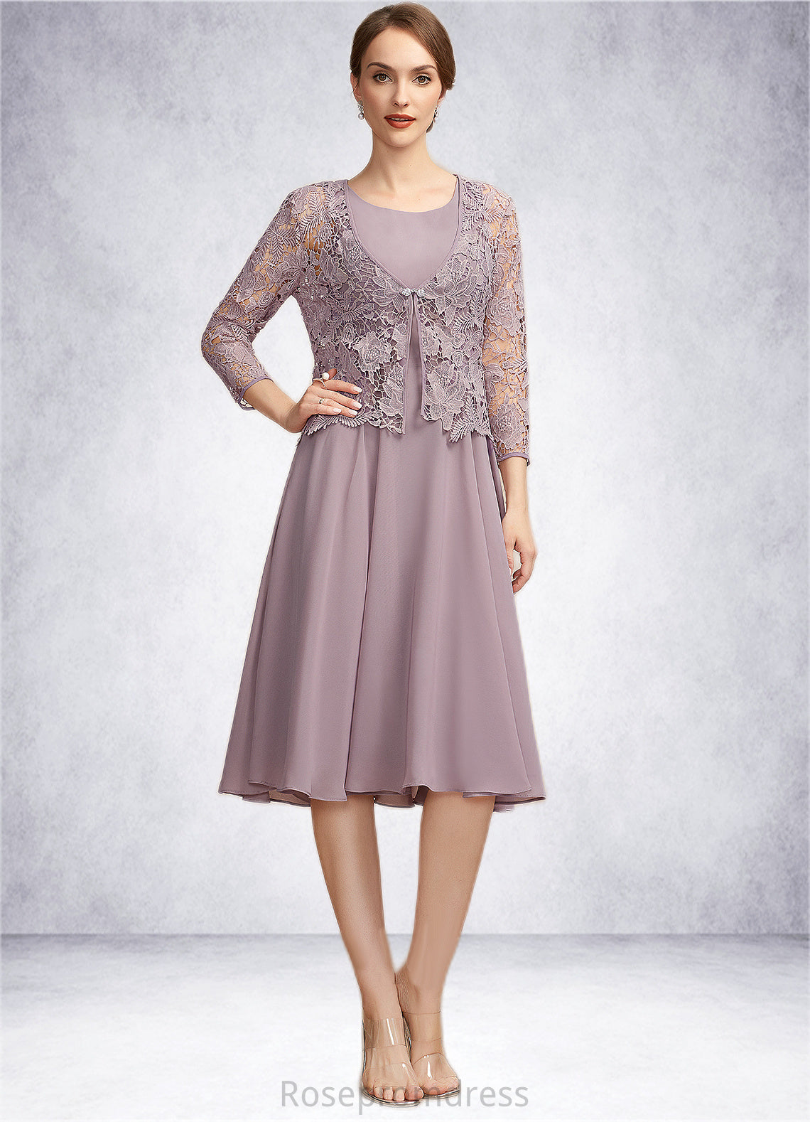 Adriana A-Line Square Neckline Knee-Length Chiffon Mother of the Bride Dress SRS126P0014940