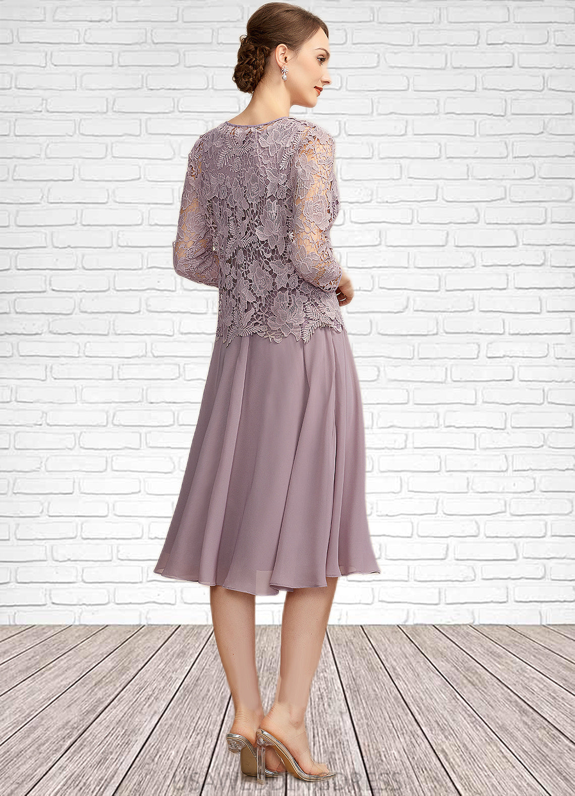 Amanda A-Line Square Neckline Knee-Length Chiffon Mother of the Bride Dress DS126P0014940