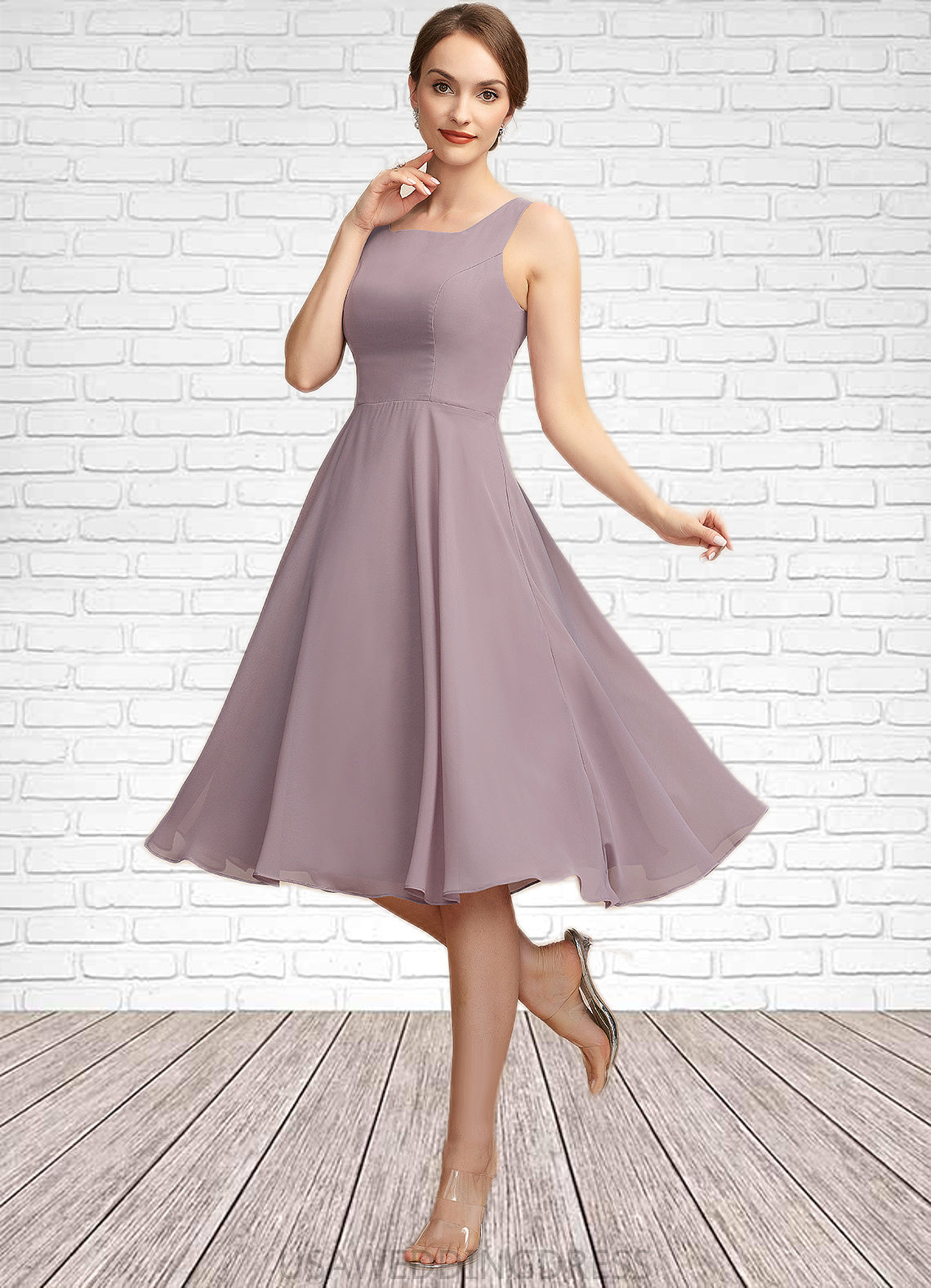Amanda A-Line Square Neckline Knee-Length Chiffon Mother of the Bride Dress DS126P0014940