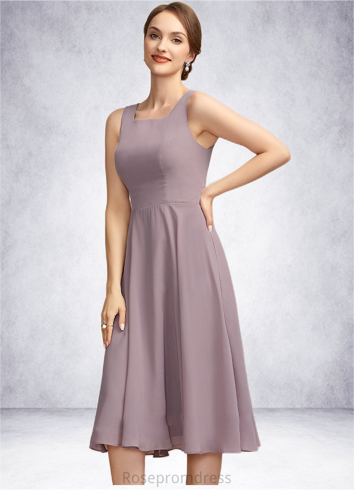 Adriana A-Line Square Neckline Knee-Length Chiffon Mother of the Bride Dress SRS126P0014940