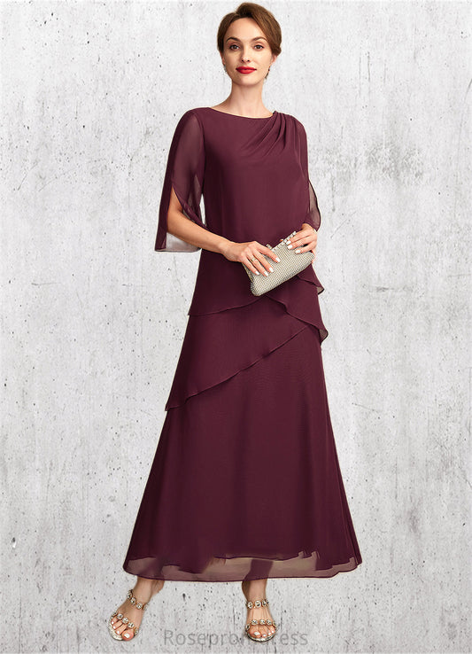 Isabela A-Line Scoop Neck Ankle-Length Chiffon Mother of the Bride Dress With Cascading Ruffles SRS126P0014941
