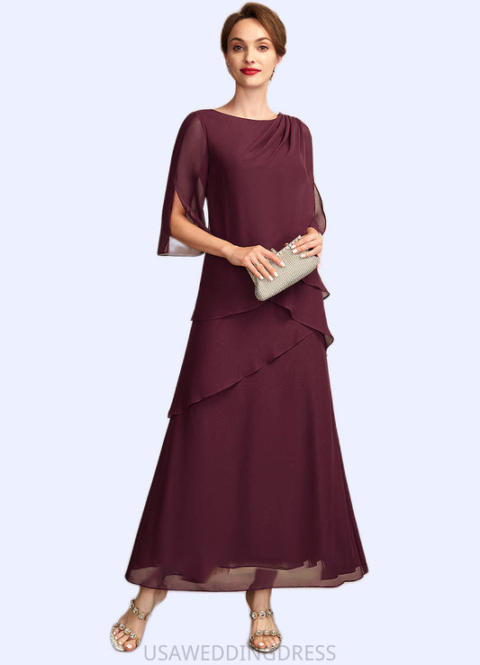 Raquel A-Line Scoop Neck Ankle-Length Chiffon Mother of the Bride Dress With Cascading Ruffles DS126P0014941