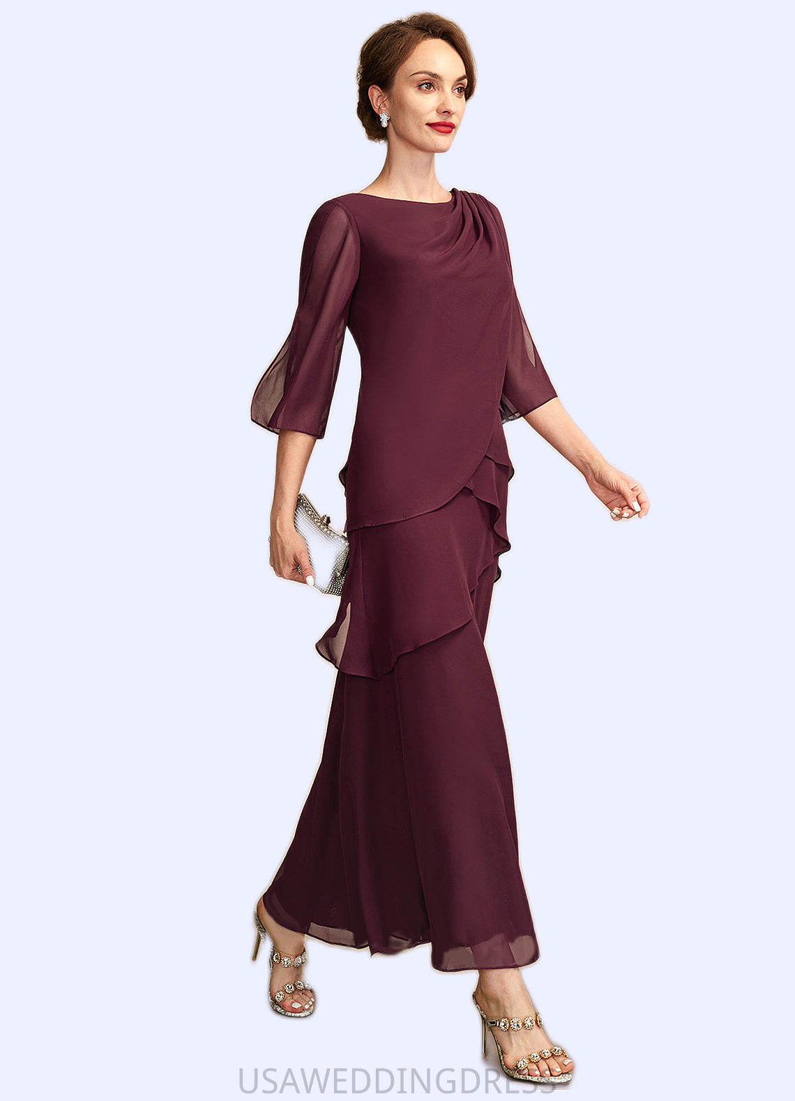Raquel A-Line Scoop Neck Ankle-Length Chiffon Mother of the Bride Dress With Cascading Ruffles DS126P0014941