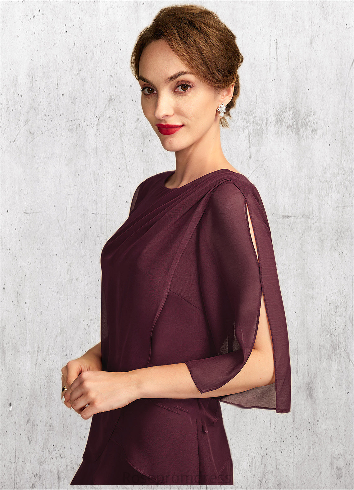 Isabela A-Line Scoop Neck Ankle-Length Chiffon Mother of the Bride Dress With Cascading Ruffles SRS126P0014941