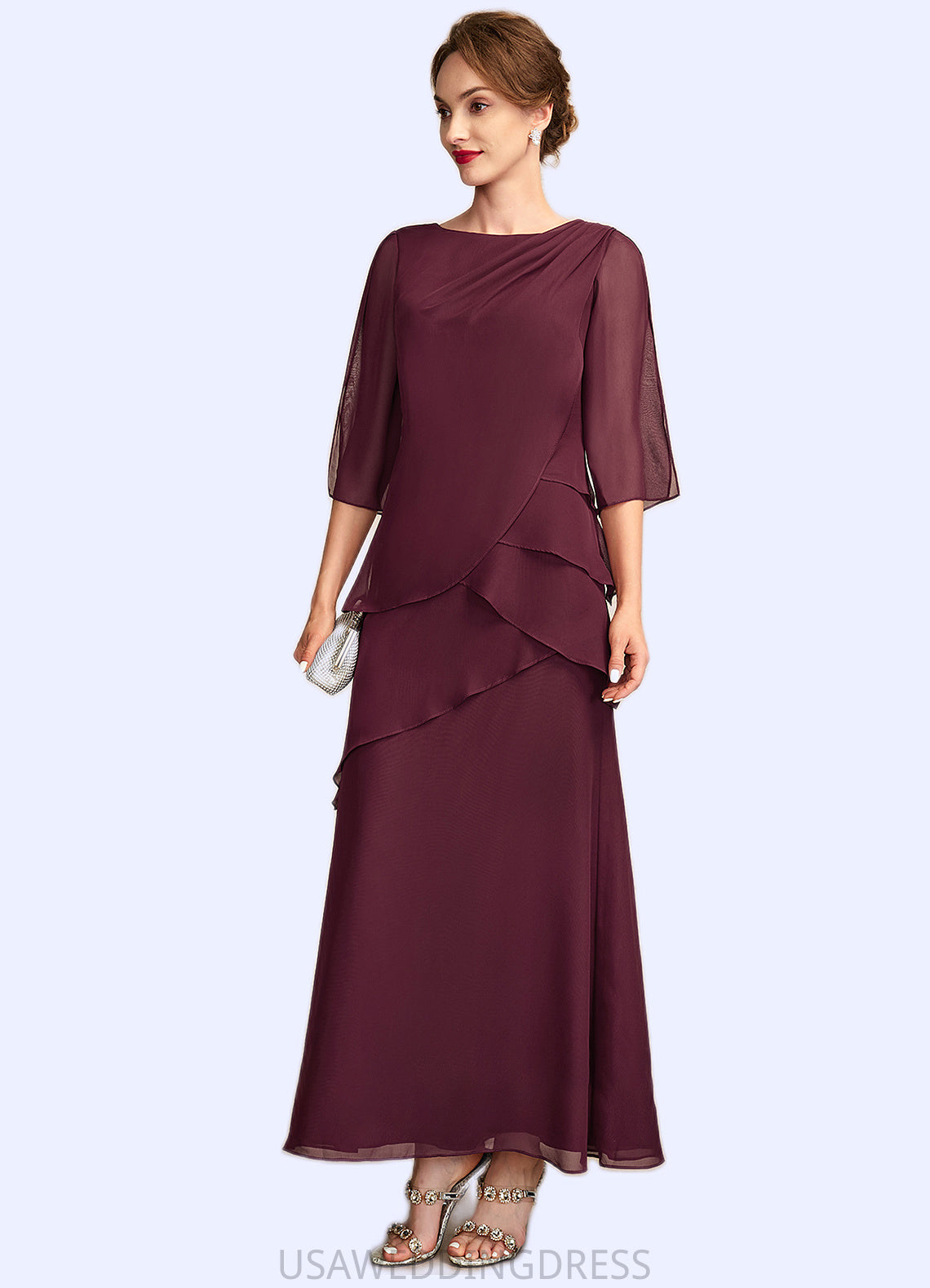 Raquel A-Line Scoop Neck Ankle-Length Chiffon Mother of the Bride Dress With Cascading Ruffles DS126P0014941