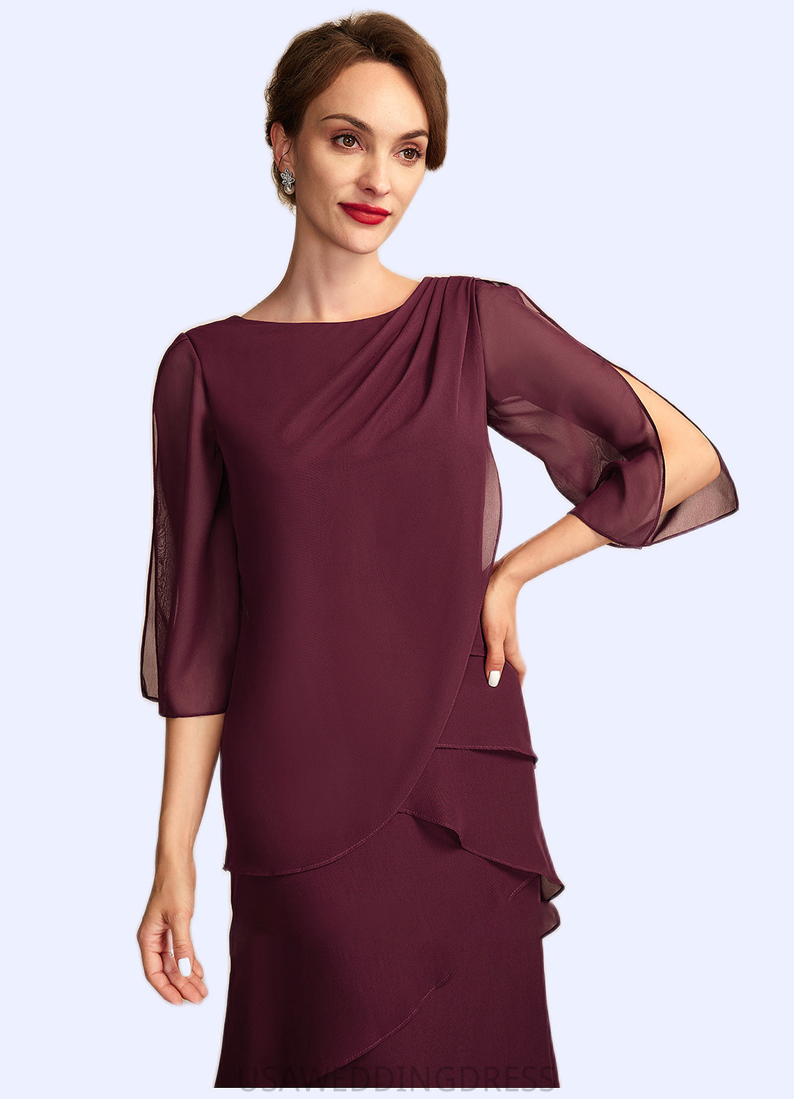 Raquel A-Line Scoop Neck Ankle-Length Chiffon Mother of the Bride Dress With Cascading Ruffles DS126P0014941