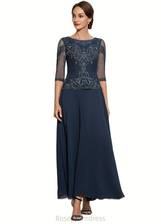 Gabrielle A-Line Scoop Neck Ankle-Length Chiffon Lace Mother of the Bride Dress SRS126P0014942