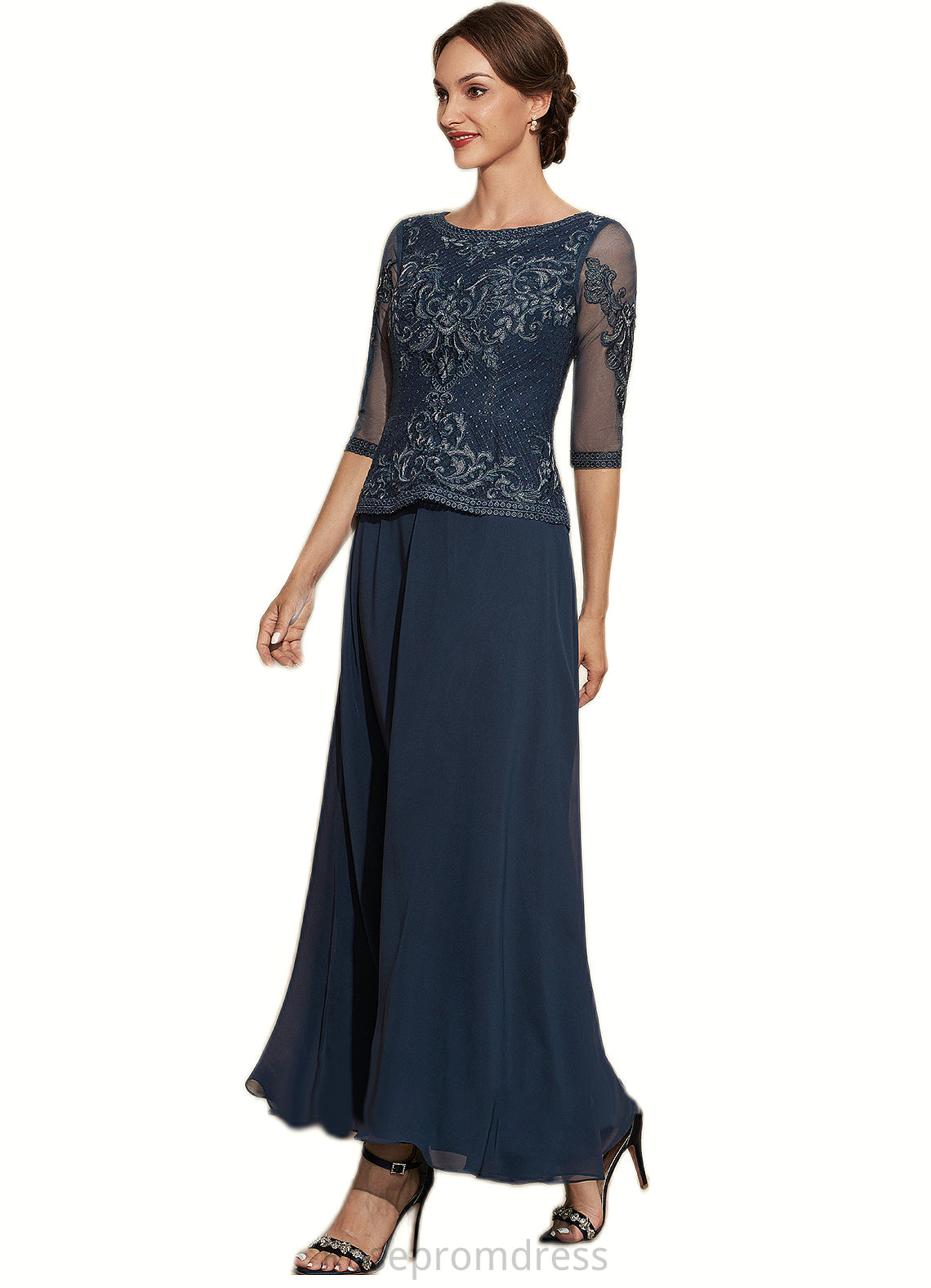 Gabrielle A-Line Scoop Neck Ankle-Length Chiffon Lace Mother of the Bride Dress SRS126P0014942