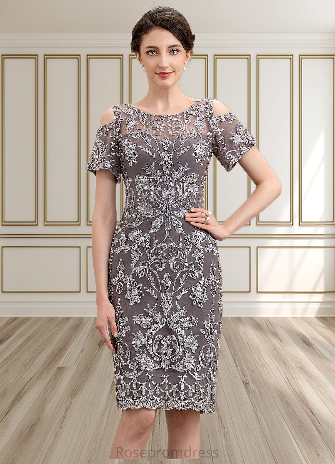 Aurora Sheath/Column Scoop Neck Knee-Length Lace Mother of the Bride Dress SRS126P0014944