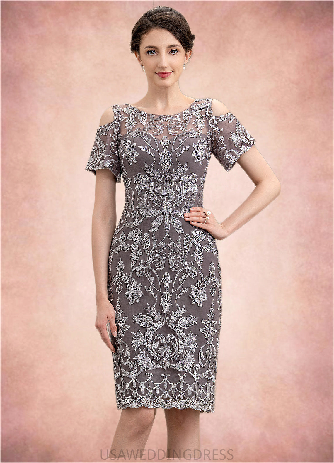Mylee Sheath/Column Scoop Neck Knee-Length Lace Mother of the Bride Dress DS126P0014944