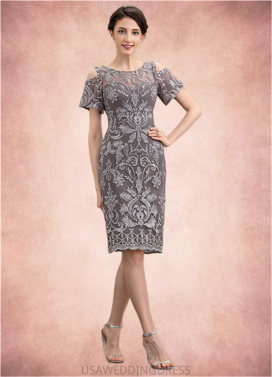 Mylee Sheath/Column Scoop Neck Knee-Length Lace Mother of the Bride Dress DS126P0014944