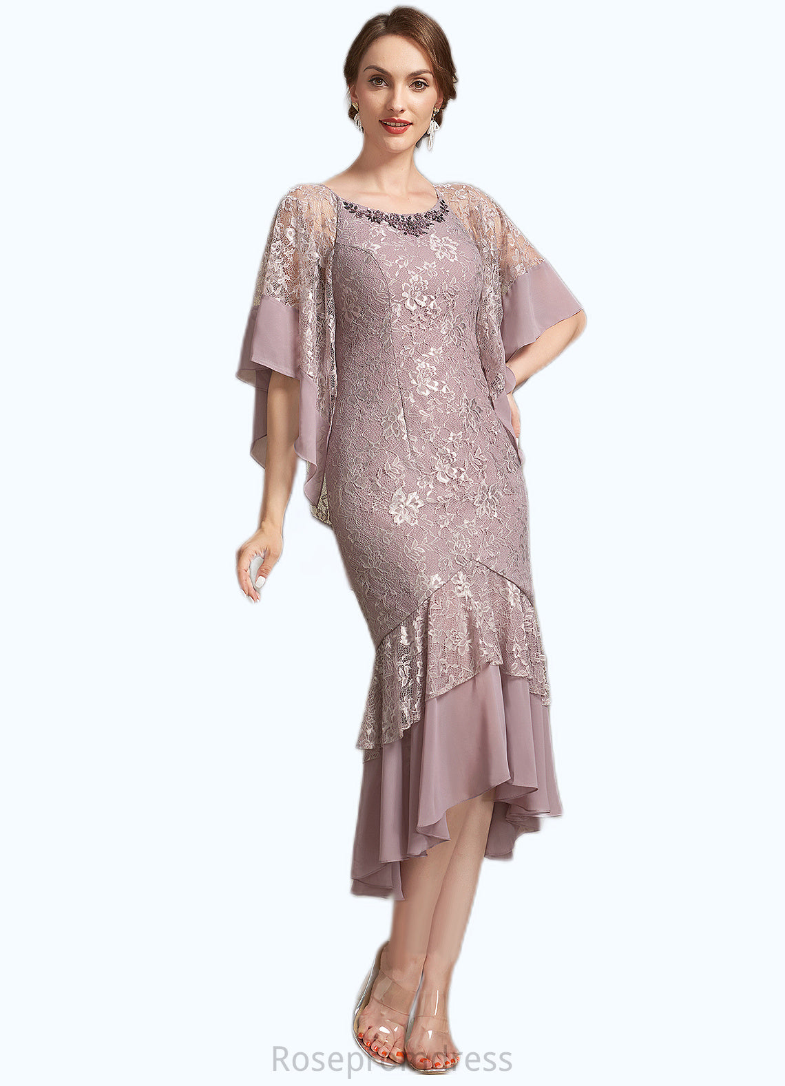 Susan Trumpet/Mermaid Scoop Neck Asymmetrical Chiffon Lace Mother of the Bride Dress SRS126P0014945