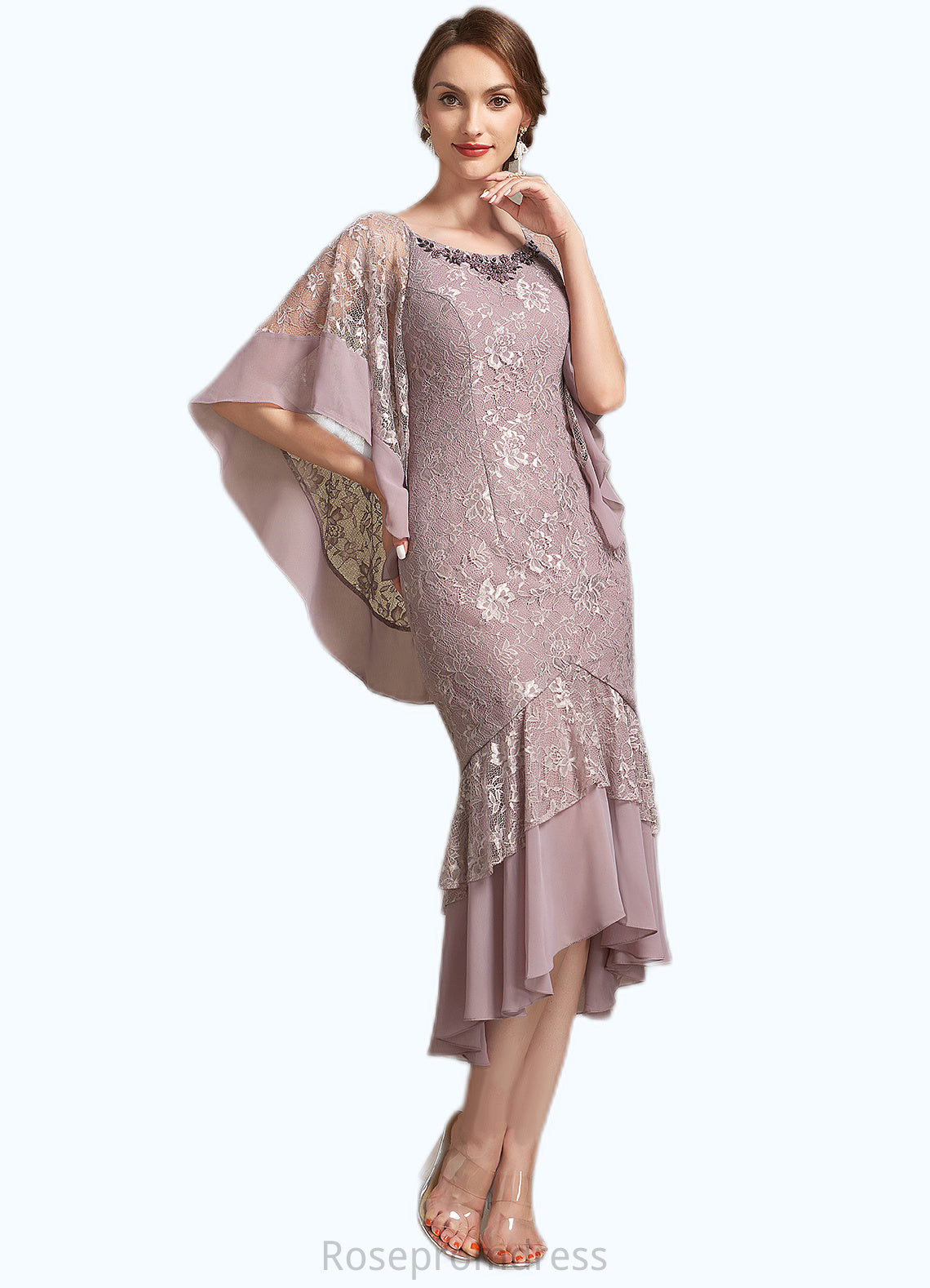 Susan Trumpet/Mermaid Scoop Neck Asymmetrical Chiffon Lace Mother of the Bride Dress SRS126P0014945