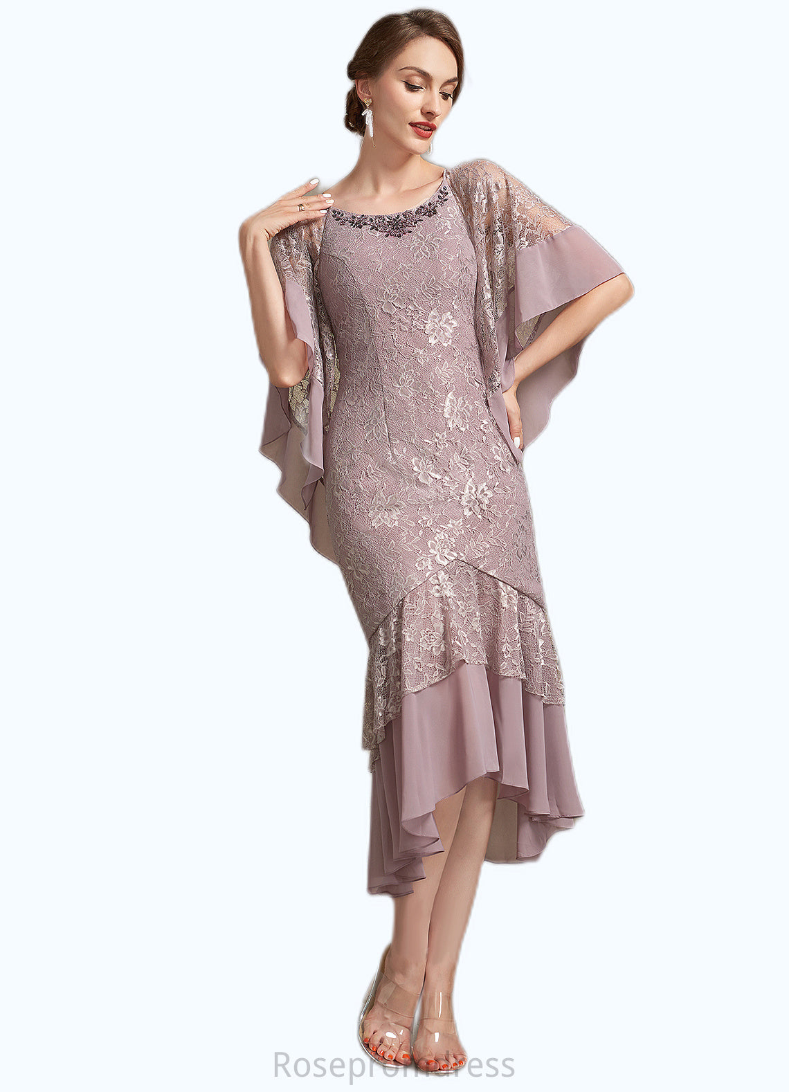 Susan Trumpet/Mermaid Scoop Neck Asymmetrical Chiffon Lace Mother of the Bride Dress SRS126P0014945