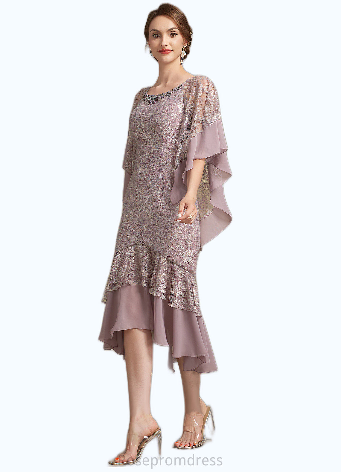 Susan Trumpet/Mermaid Scoop Neck Asymmetrical Chiffon Lace Mother of the Bride Dress SRS126P0014945