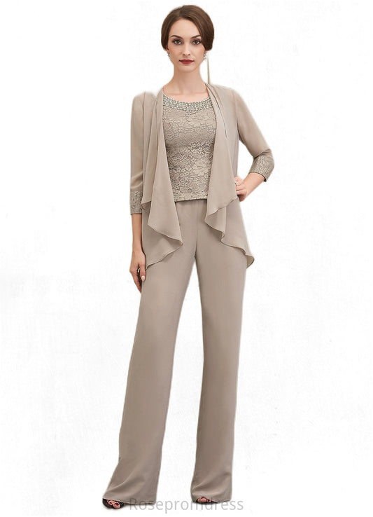 Kate Jumpsuit/Pantsuit Scoop Neck Floor-Length Chiffon Lace Mother of the Bride Dress With Beading Sequins SRS126P0014946