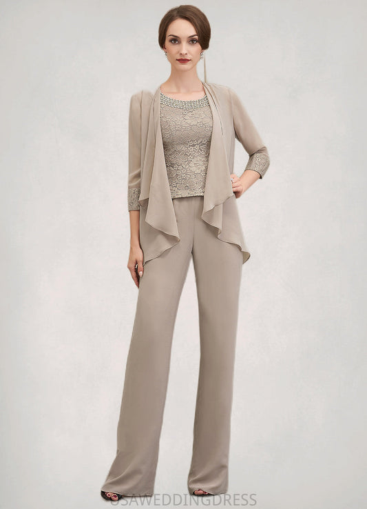 Carley Jumpsuit/Pantsuit Scoop Neck Floor-Length Chiffon Lace Mother of the Bride Dress With Beading Sequins DS126P0014946