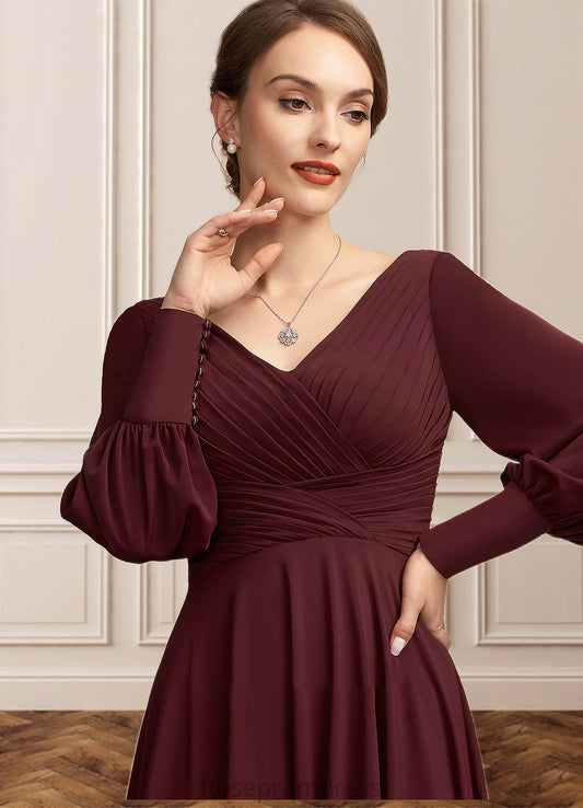 Mildred A-Line V-neck Tea-Length Mother of the Bride Dress With Ruffle SRS126P0014948