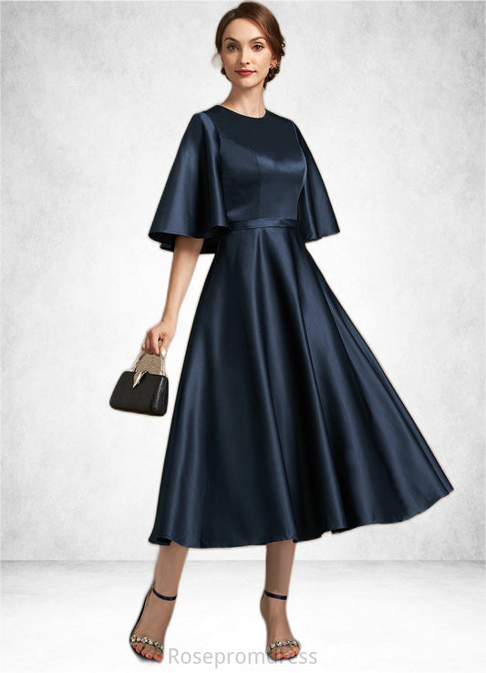 Giana A-Line Scoop Neck Tea-Length Satin Mother of the Bride Dress SRS126P0014949