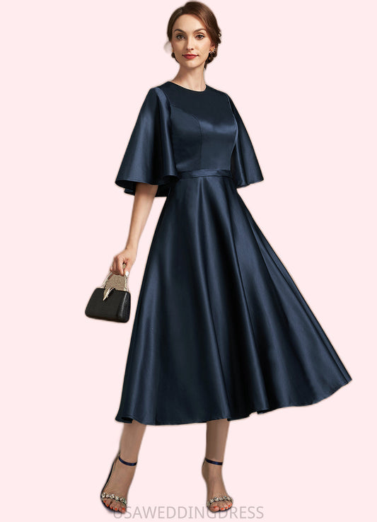 Lilianna A-Line Scoop Neck Tea-Length Satin Mother of the Bride Dress DS126P0014949