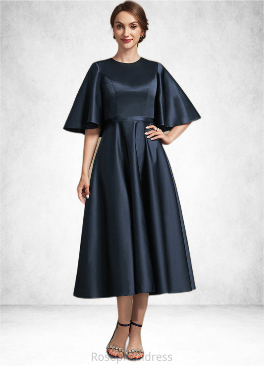 Giana A-Line Scoop Neck Tea-Length Satin Mother of the Bride Dress SRS126P0014949