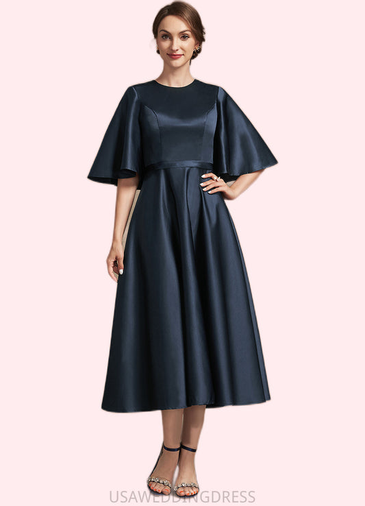 Lilianna A-Line Scoop Neck Tea-Length Satin Mother of the Bride Dress DS126P0014949