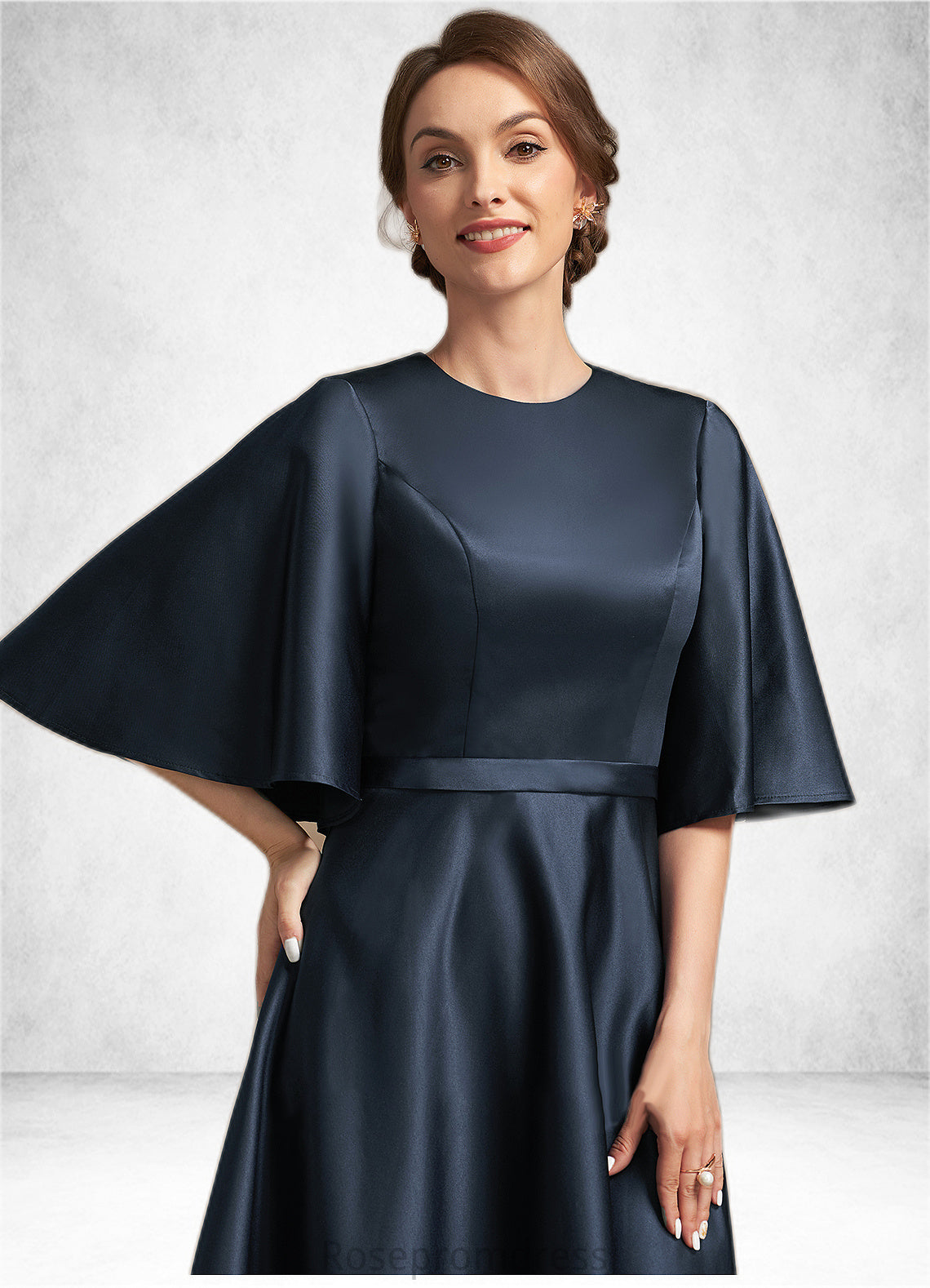 Giana A-Line Scoop Neck Tea-Length Satin Mother of the Bride Dress SRS126P0014949