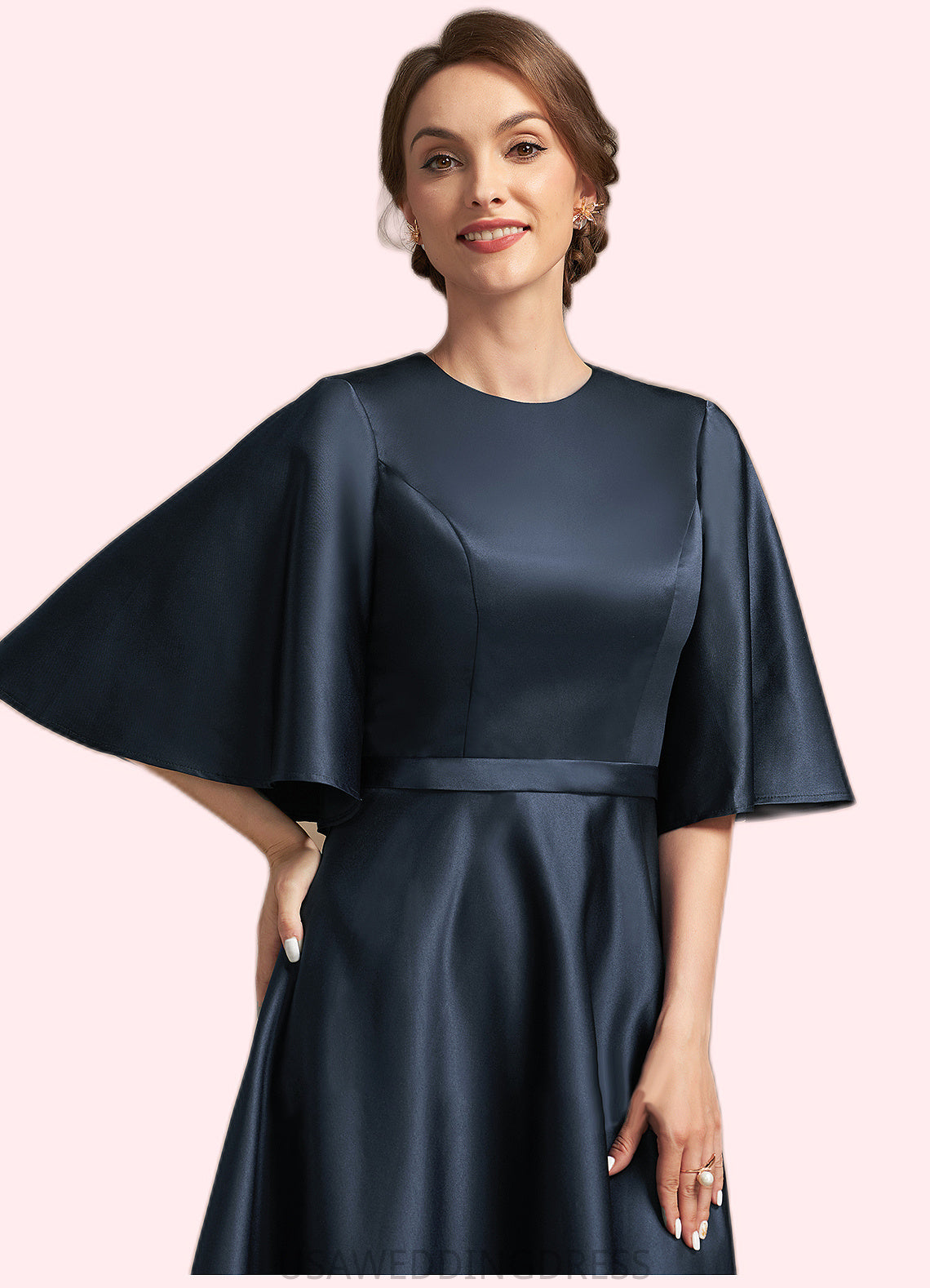 Lilianna A-Line Scoop Neck Tea-Length Satin Mother of the Bride Dress DS126P0014949