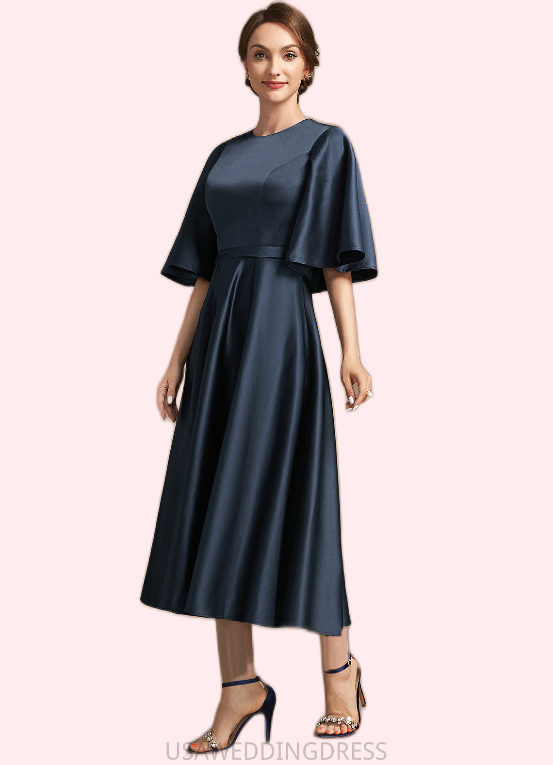 Lilianna A-Line Scoop Neck Tea-Length Satin Mother of the Bride Dress DS126P0014949