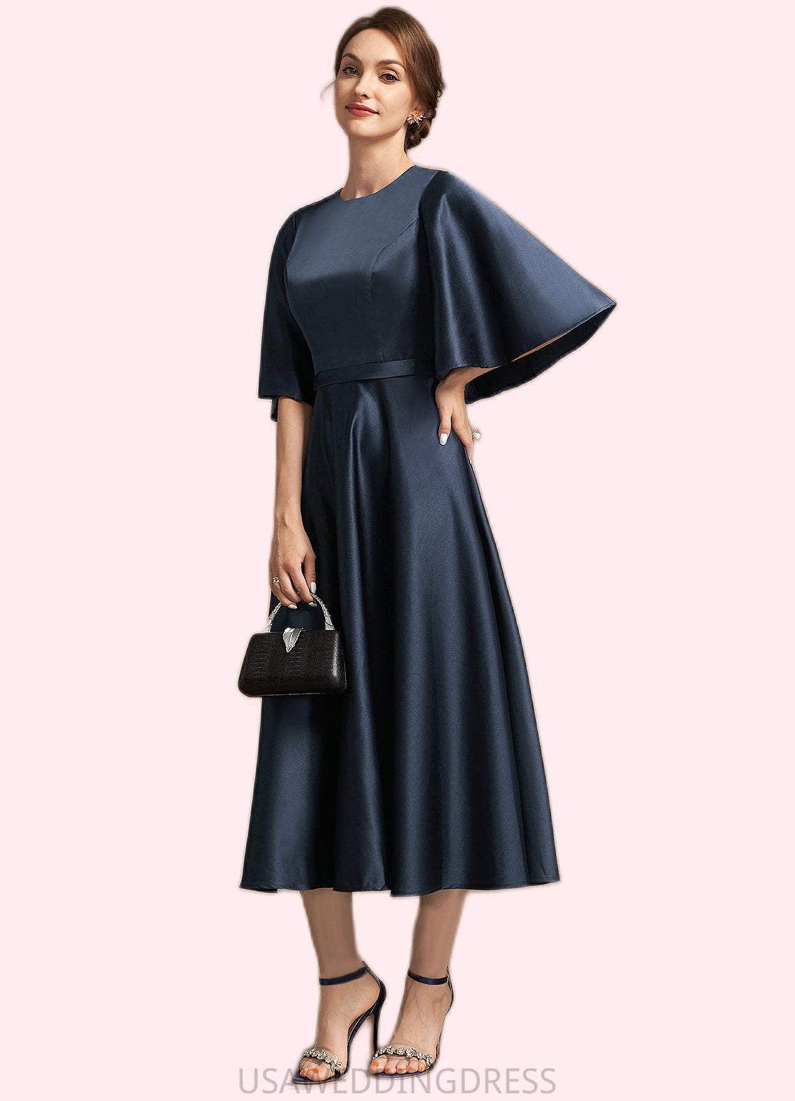 Lilianna A-Line Scoop Neck Tea-Length Satin Mother of the Bride Dress DS126P0014949