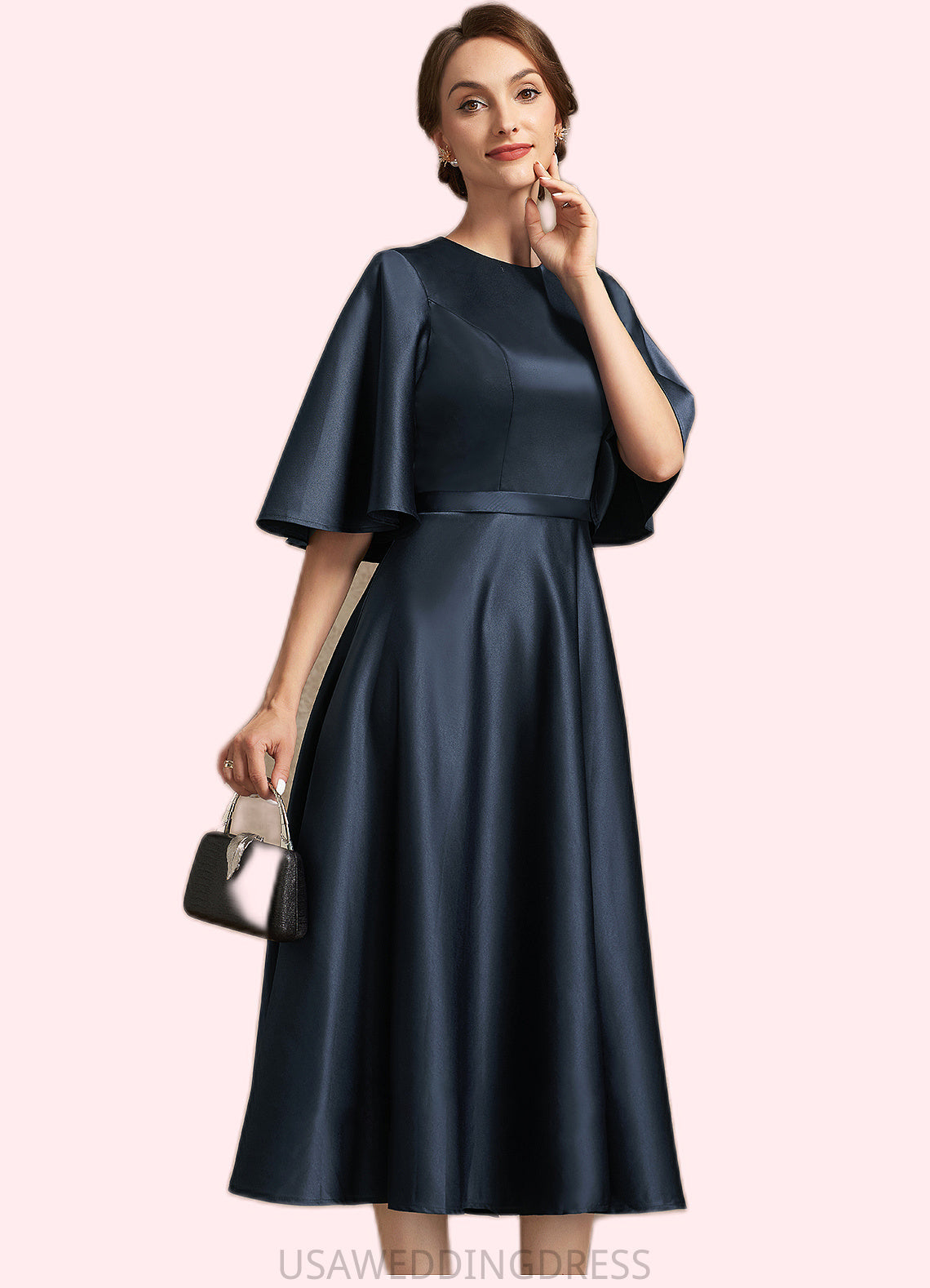 Lilianna A-Line Scoop Neck Tea-Length Satin Mother of the Bride Dress DS126P0014949