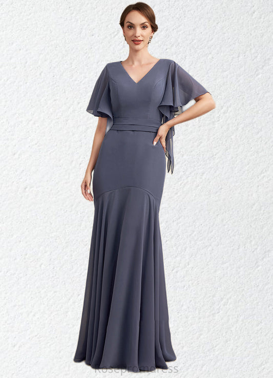 Miriam Trumpet/Mermaid V-neck Floor-Length Chiffon Mother of the Bride Dress SRS126P0014951