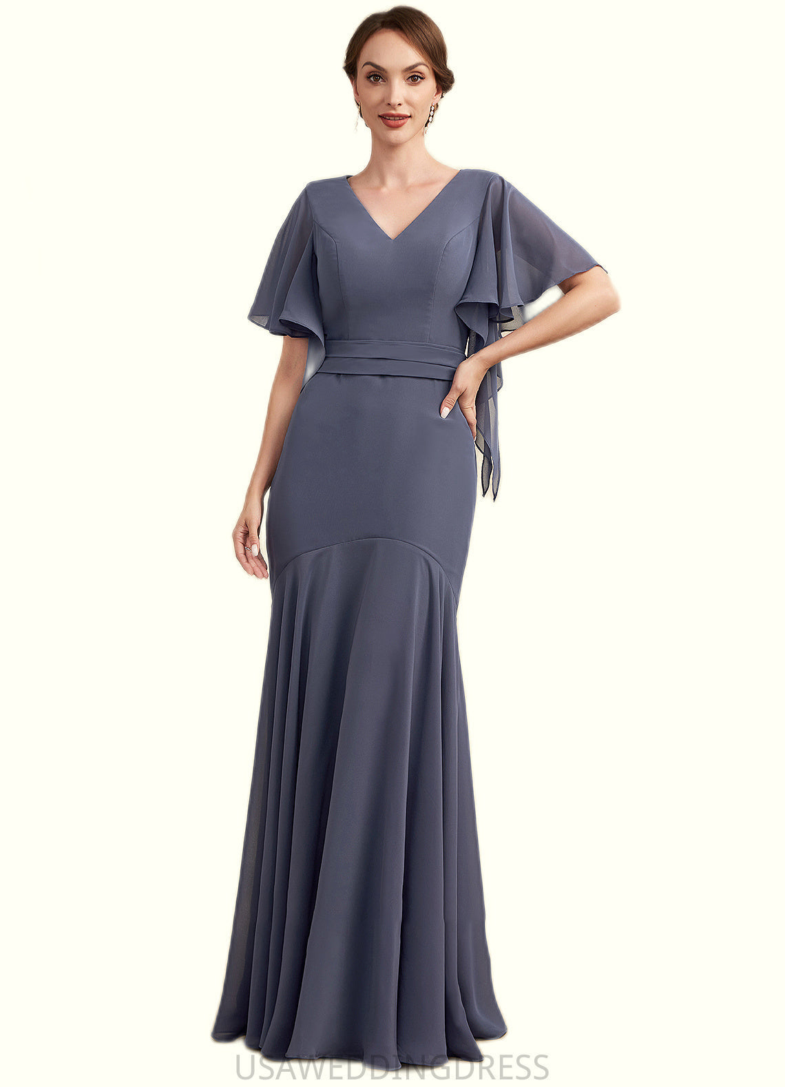 Hazel Trumpet/Mermaid V-neck Floor-Length Chiffon Mother of the Bride Dress DS126P0014951